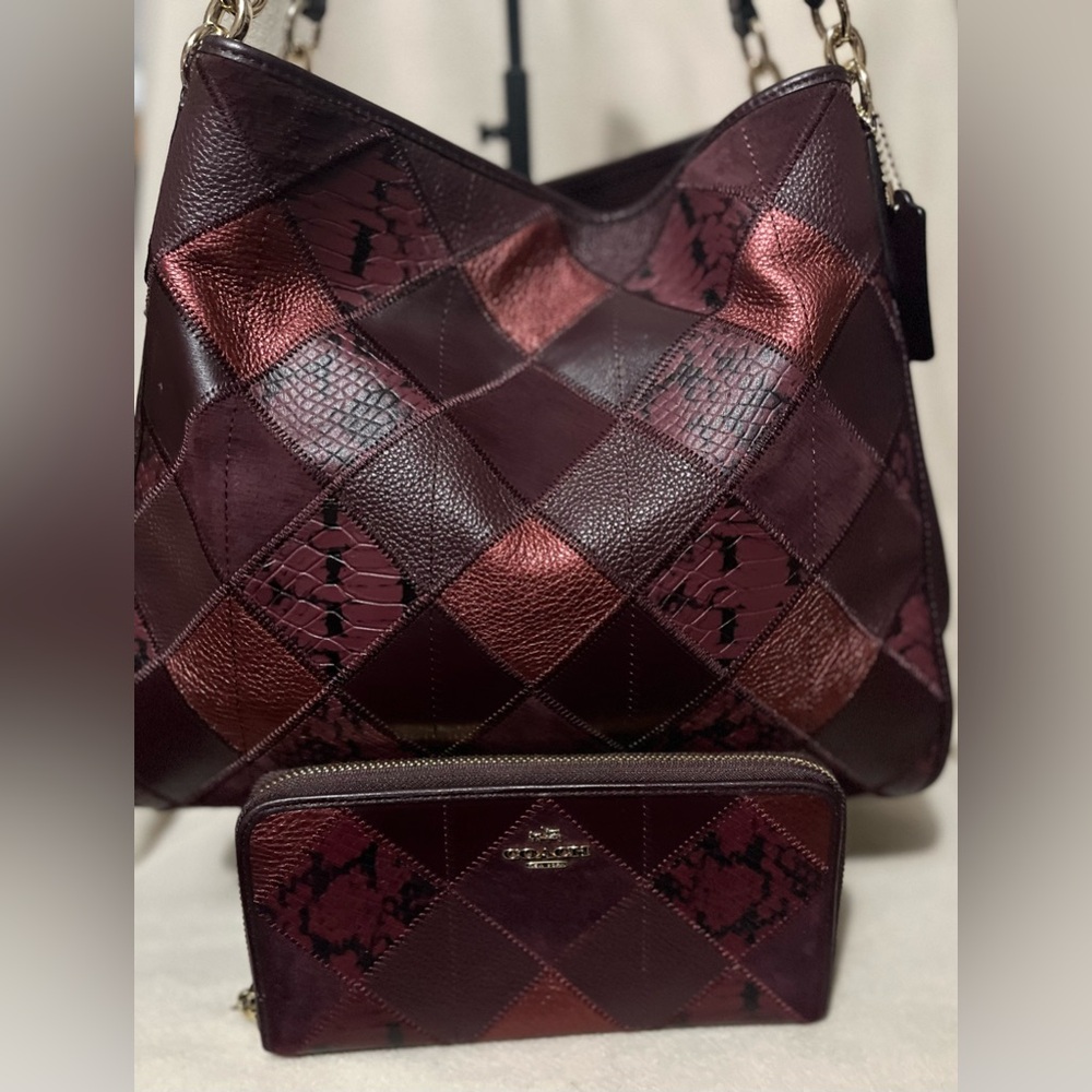 Authentic Coach Phoebe Metallic Patchwork Bag & W… - image 2